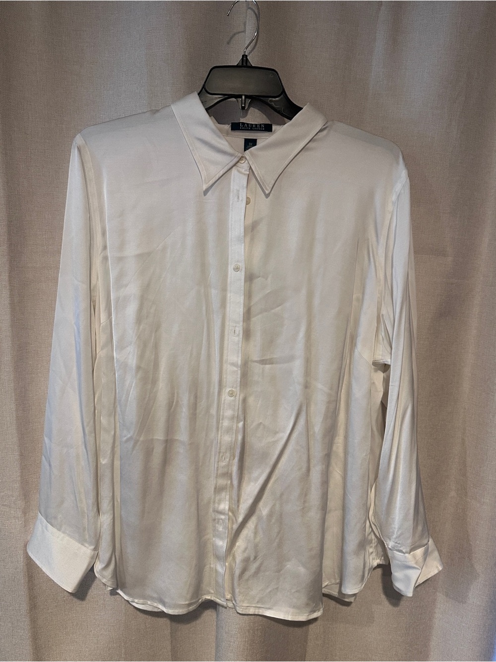 Lauren Ralph Lauren White Satin Button-Front Blouse